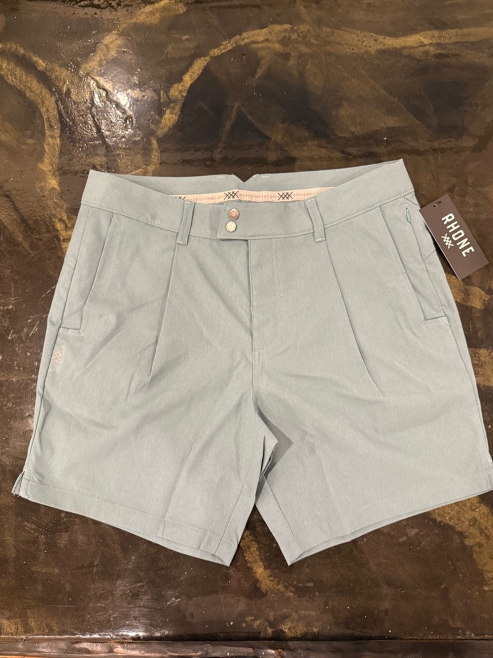RHONE Men's Pale Blue Flat Front Performance Shorts